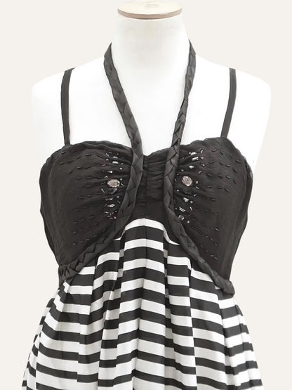 Paul Christophe Beaded Bustier Stripe Maxi Gown