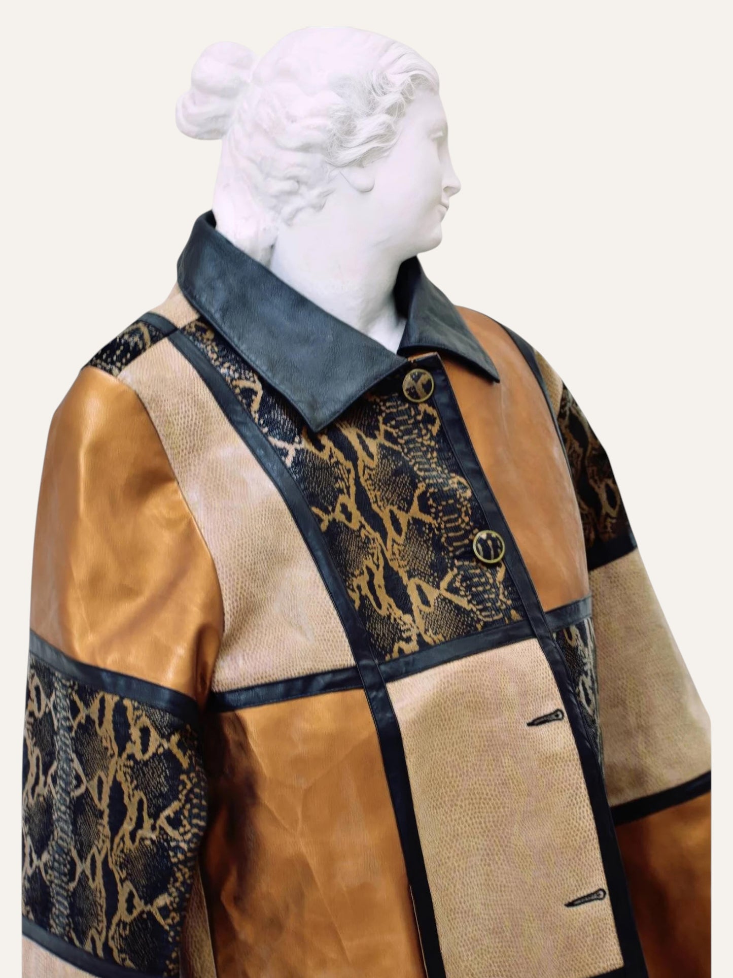 Patchwork Snakeskin Leather Coat