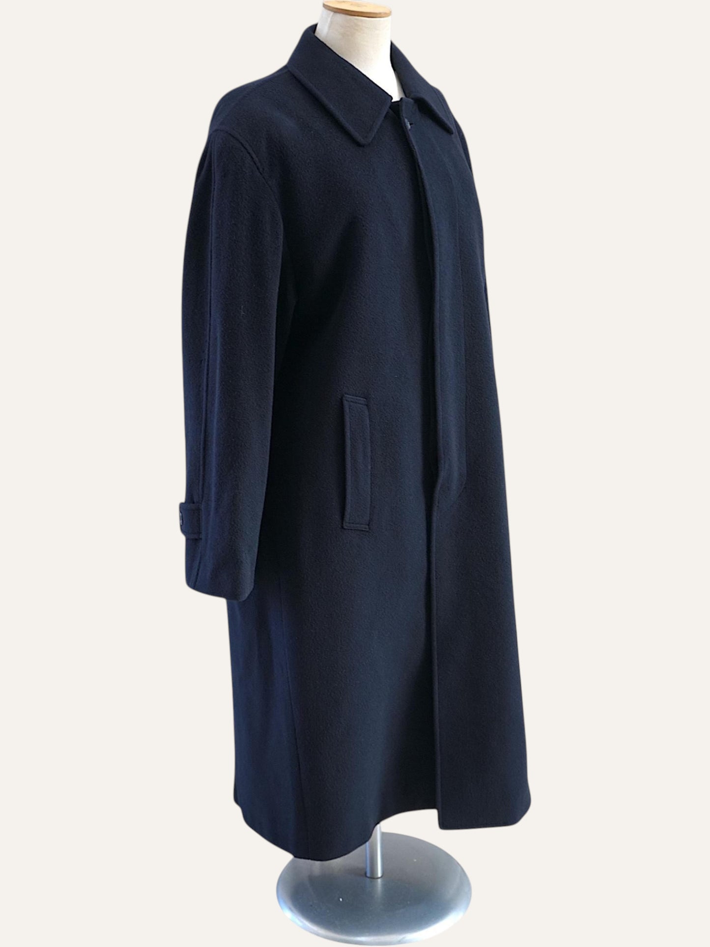 Navy wool coat, fabric detail