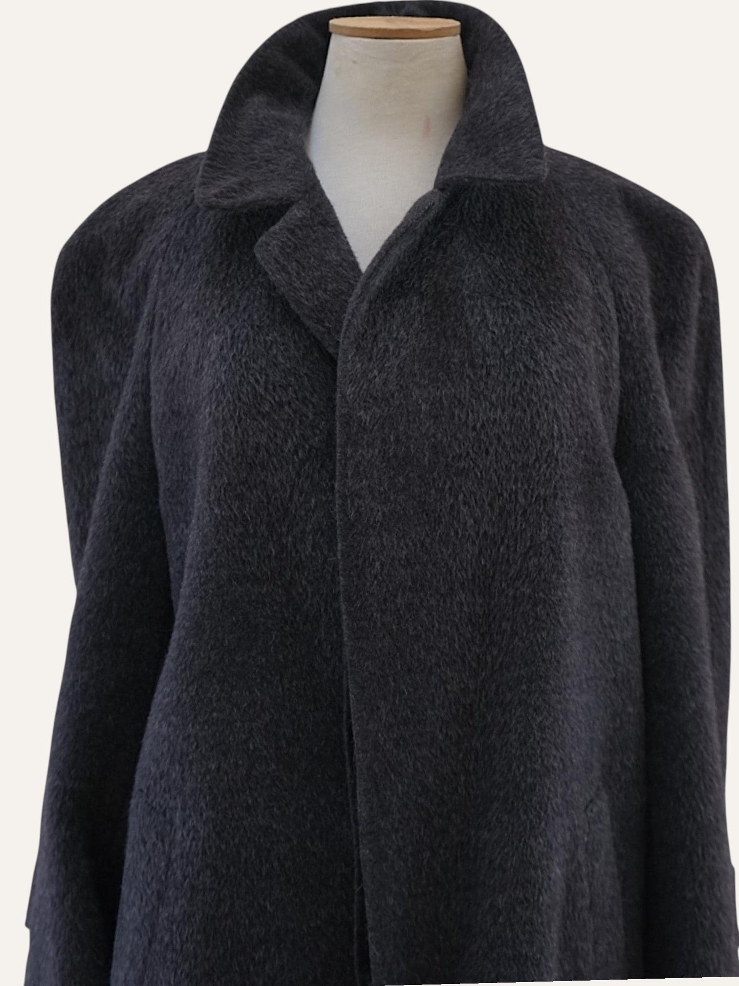 Brushed alpaca wool coat, raglan sleeve detail