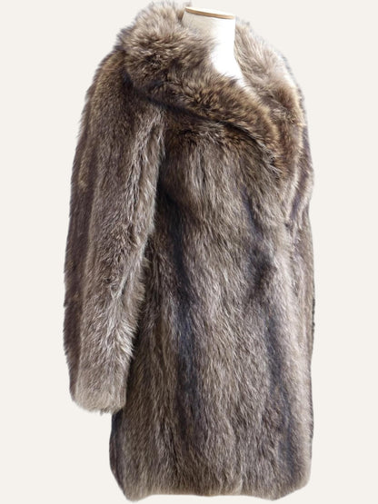 Silver Taupe Long Hair Fur Coat Dramatic Collar