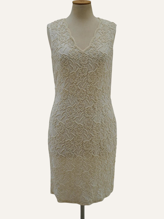 Bespoke Pearl-Beaded Floral Sheath Dress in Ivory