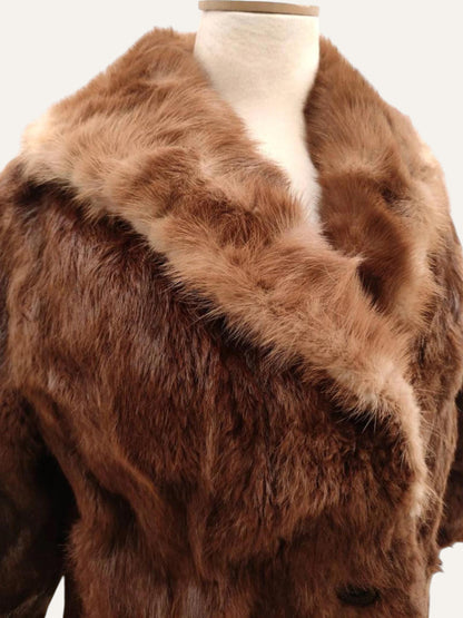 Artisan Real Fur Swing Coat in Cognac