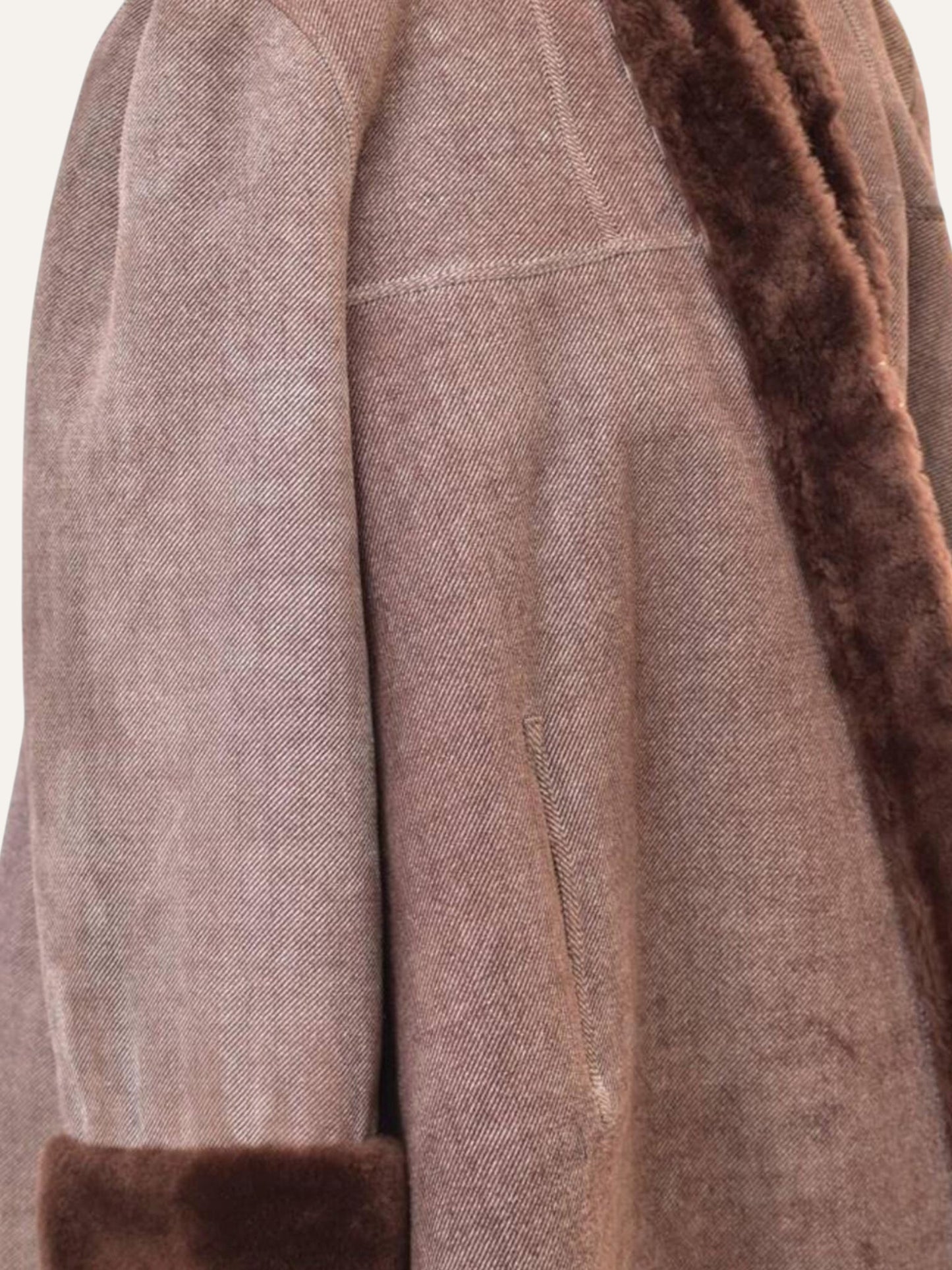 Wool Herringbone Swing Coat with Fur Trim