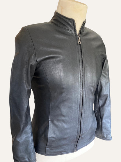 Gianni Versace Leather Sculpted Zip Jacket