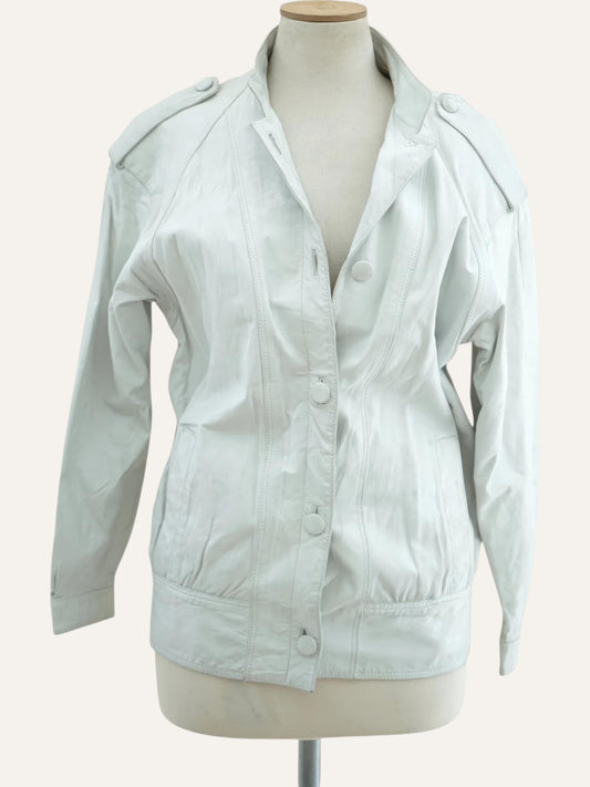 Mandarin Collar Epaulette Leather Jacket