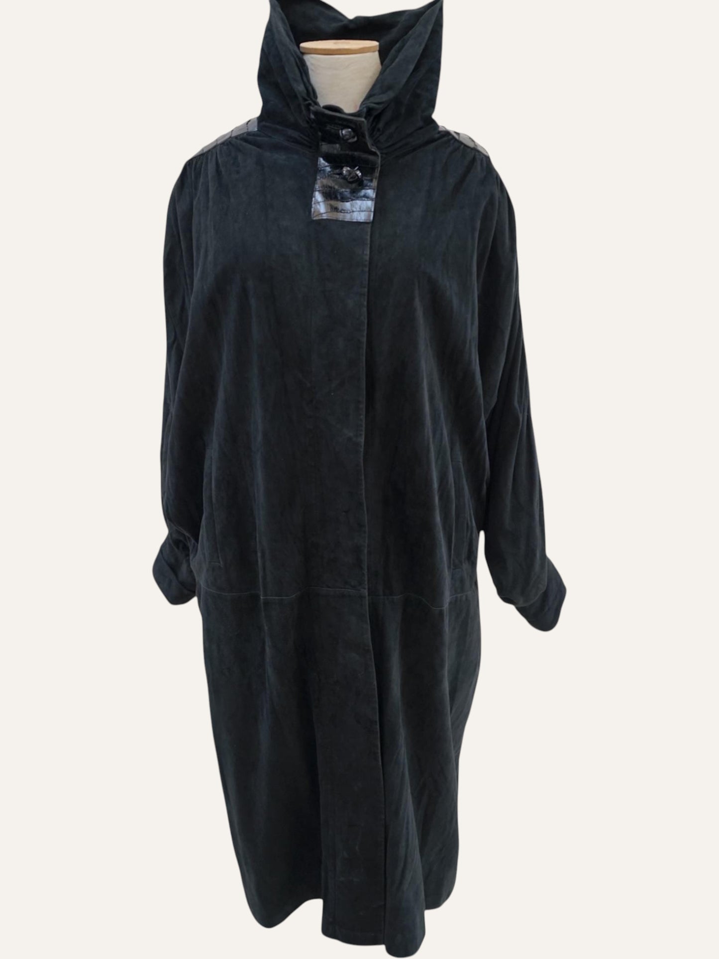 Suede Leather Funnel Neck Coat