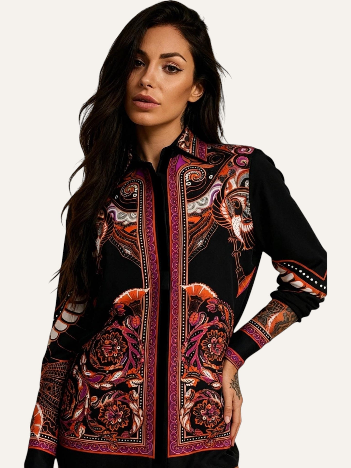 Gianni Versace Silk Baroque Bird Shirt