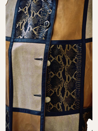 Patchwork Snakeskin Leather Coat