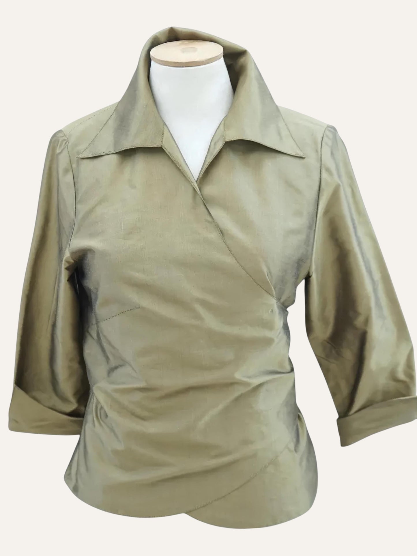 Pure Silk Wrap Blouse & Wide-Leg Trouser Set in Bronze