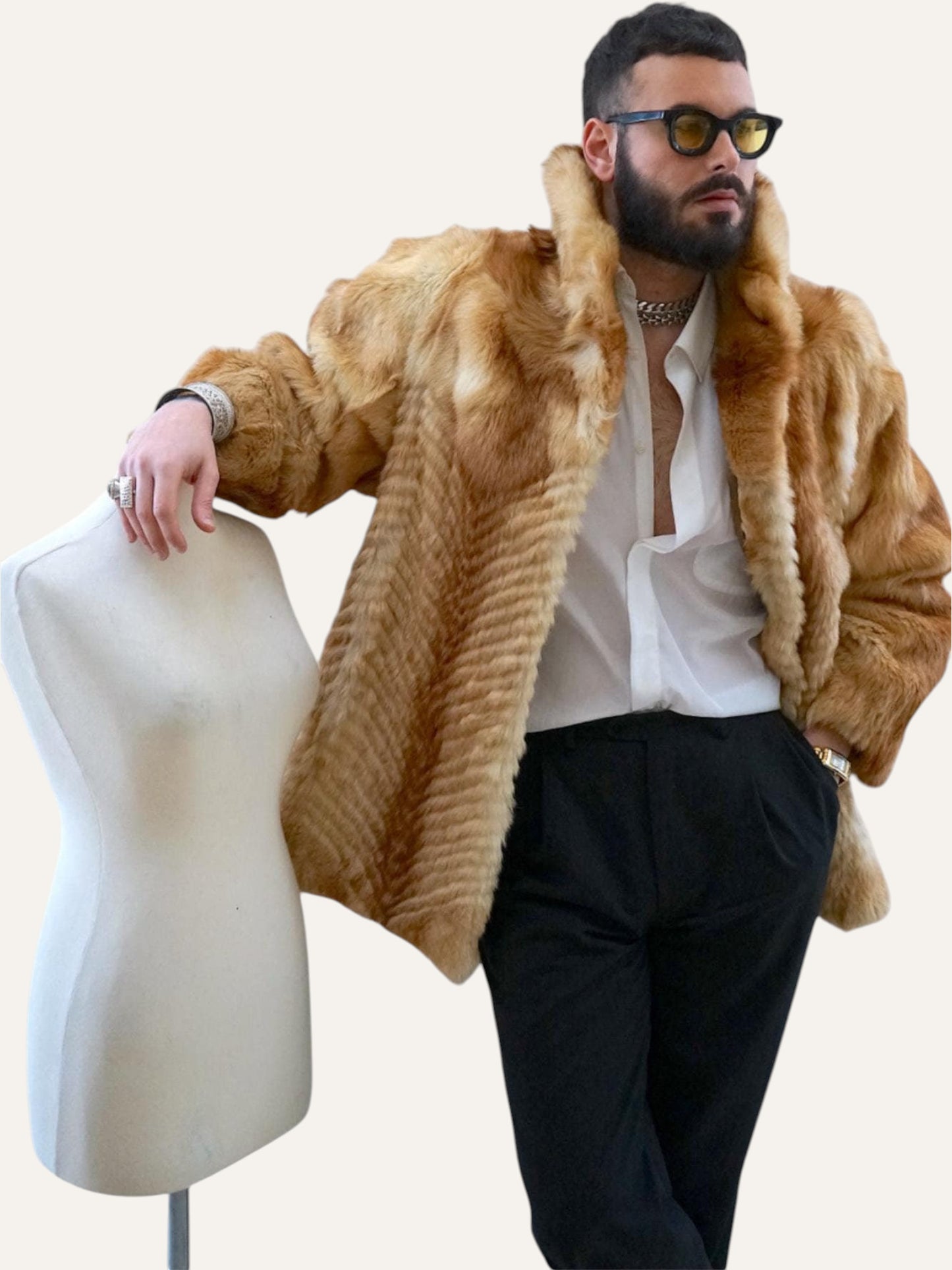 Gaewolf Exclusive Chevron-Cut Fox Fur Coat