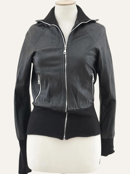 Skinmoon Leather & Knit Bomber Jacket