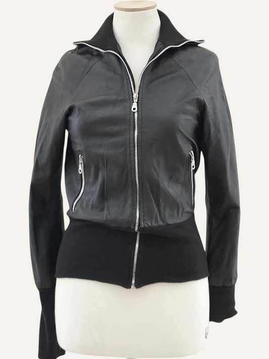 Skinmoon Leather & Knit Bomber Jacket