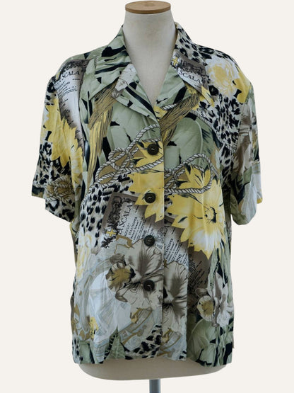 90s Baroque Rose Print Cotton Shirt