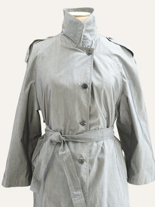 Iridescent Belted Trench Coat in Silver