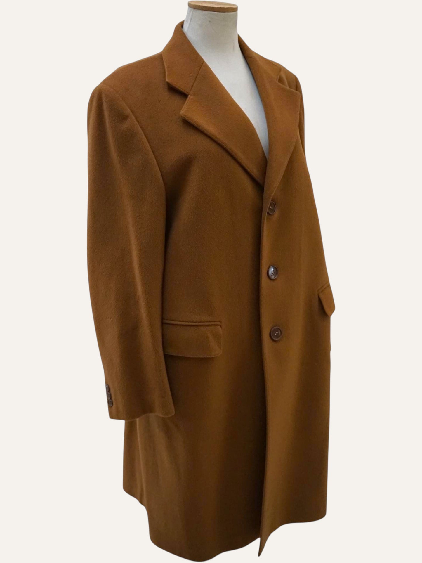 Wool Single-Breasted Peak-Lapel Coat in Cognac