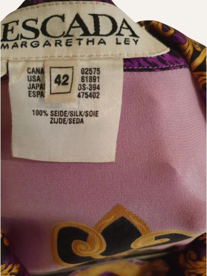 Escada by Margaretha Ley 100% Silk Baroque Tiger Shirt in Lilac