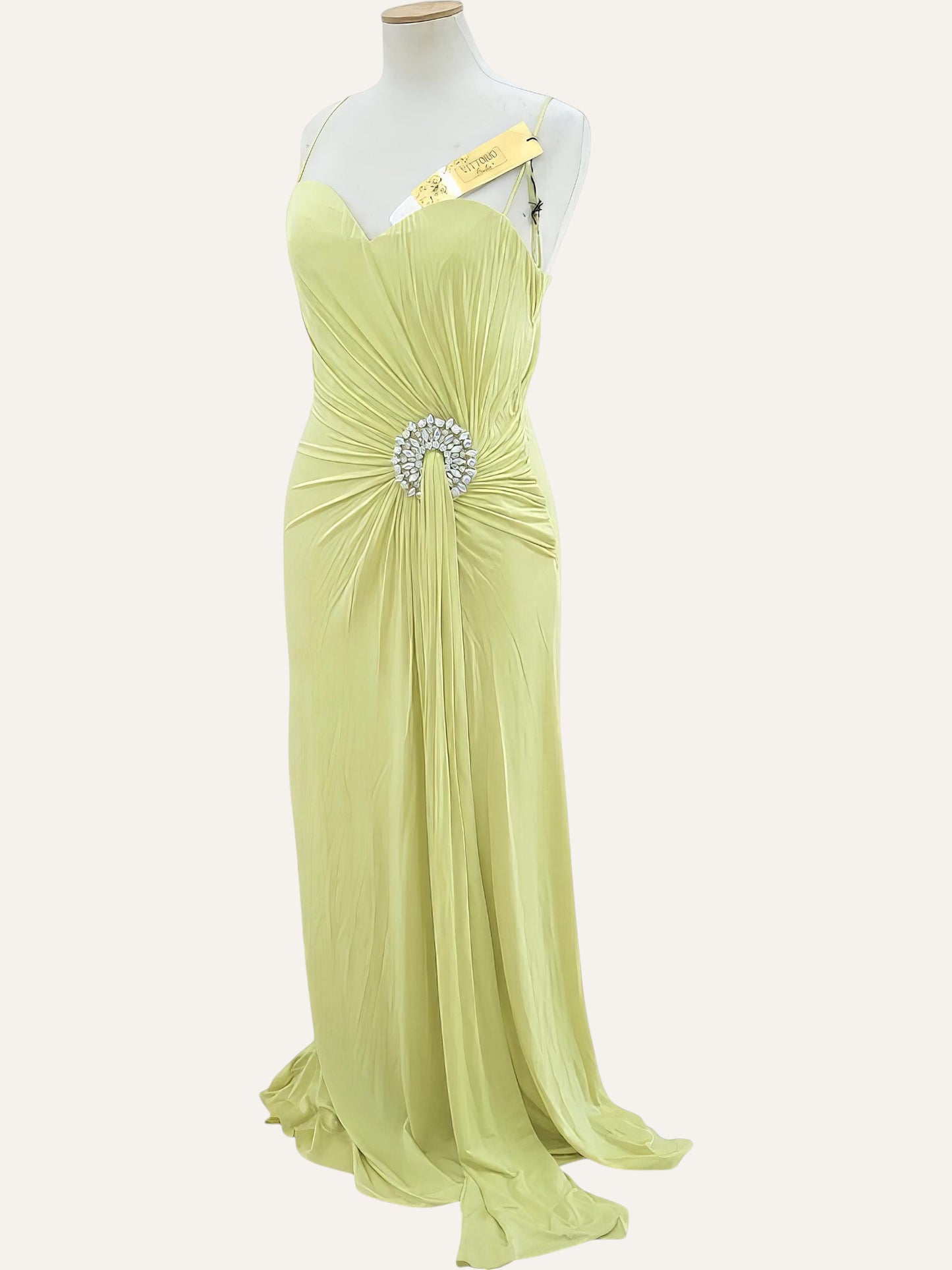 Vittorio Italia Ruched Crystal Brooch Gown