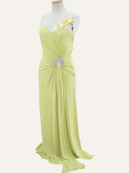 Vittorio Italia Ruched Crystal Brooch Gown