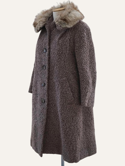 Bouclé Wool Tweed Coat with Fur Collar