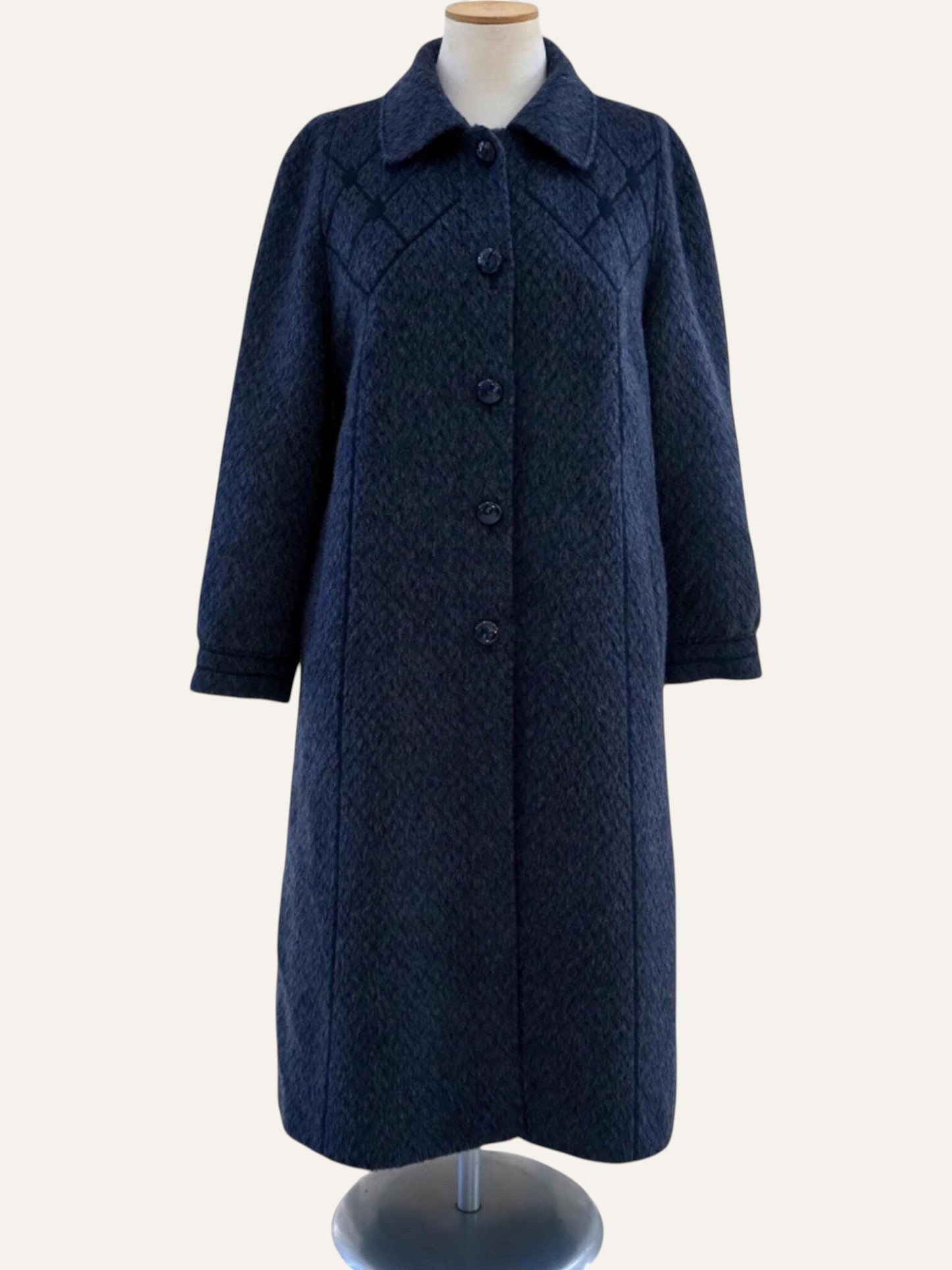 Adler Pure Llama Diamond-Weave Coat in Dark Blue