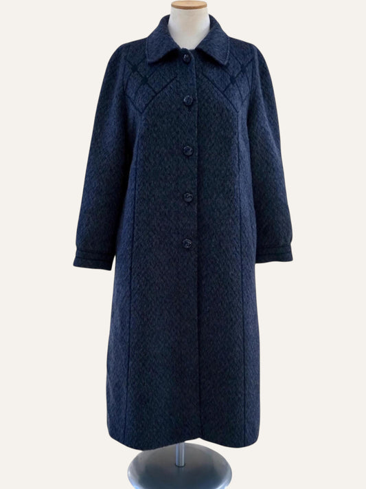 Adler Pure Llama Diamond-Weave Coat in Dark Blue