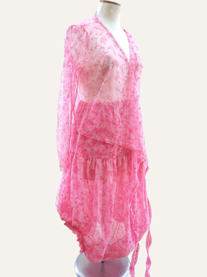 Sheer Wrap Top & Balloon Skirt in Rose