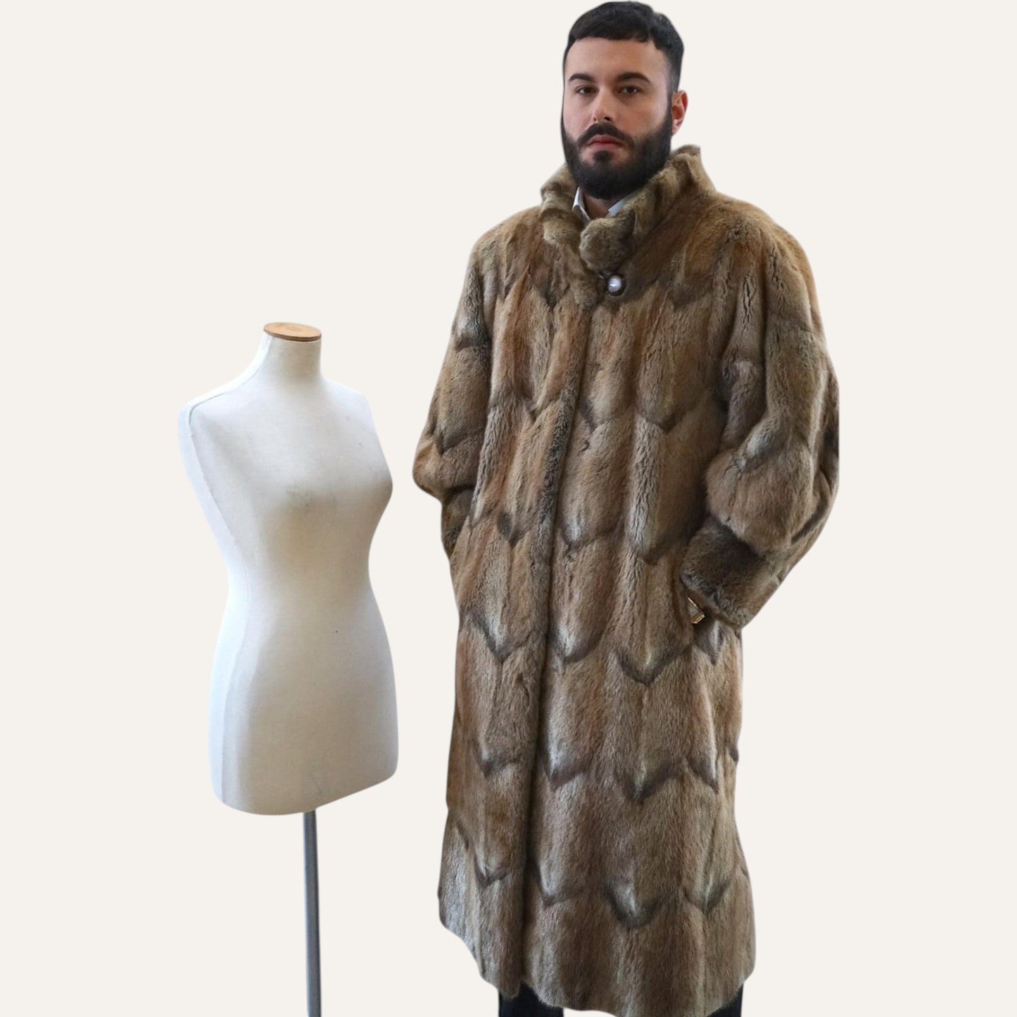 Artisan Chevron-Cut Real Fur Maxi Coat