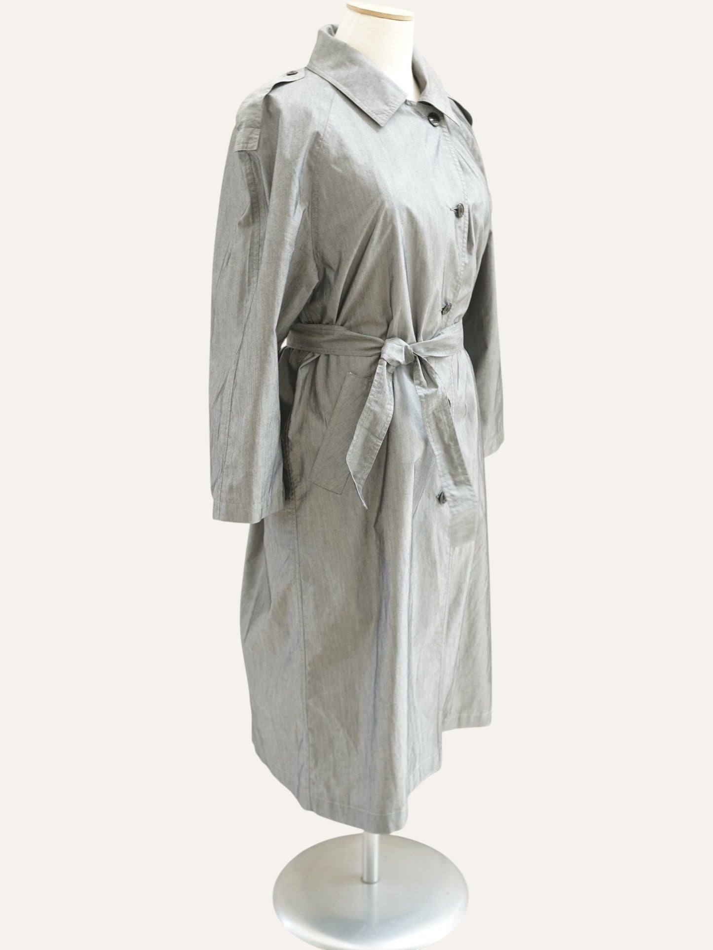 Iridescent Belted Trench Coat in Silver