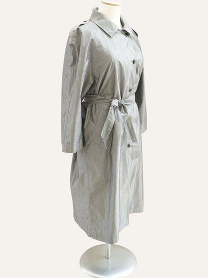 Iridescent Belted Trench Coat in Silver