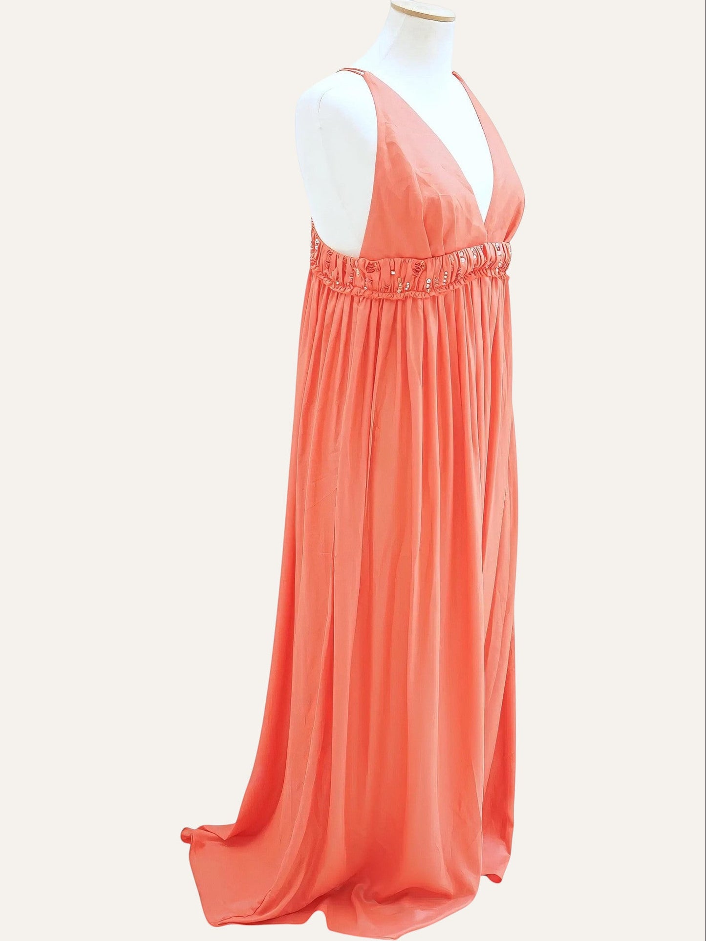 Smaili's Deep V Crystal Waist Maxi Gown