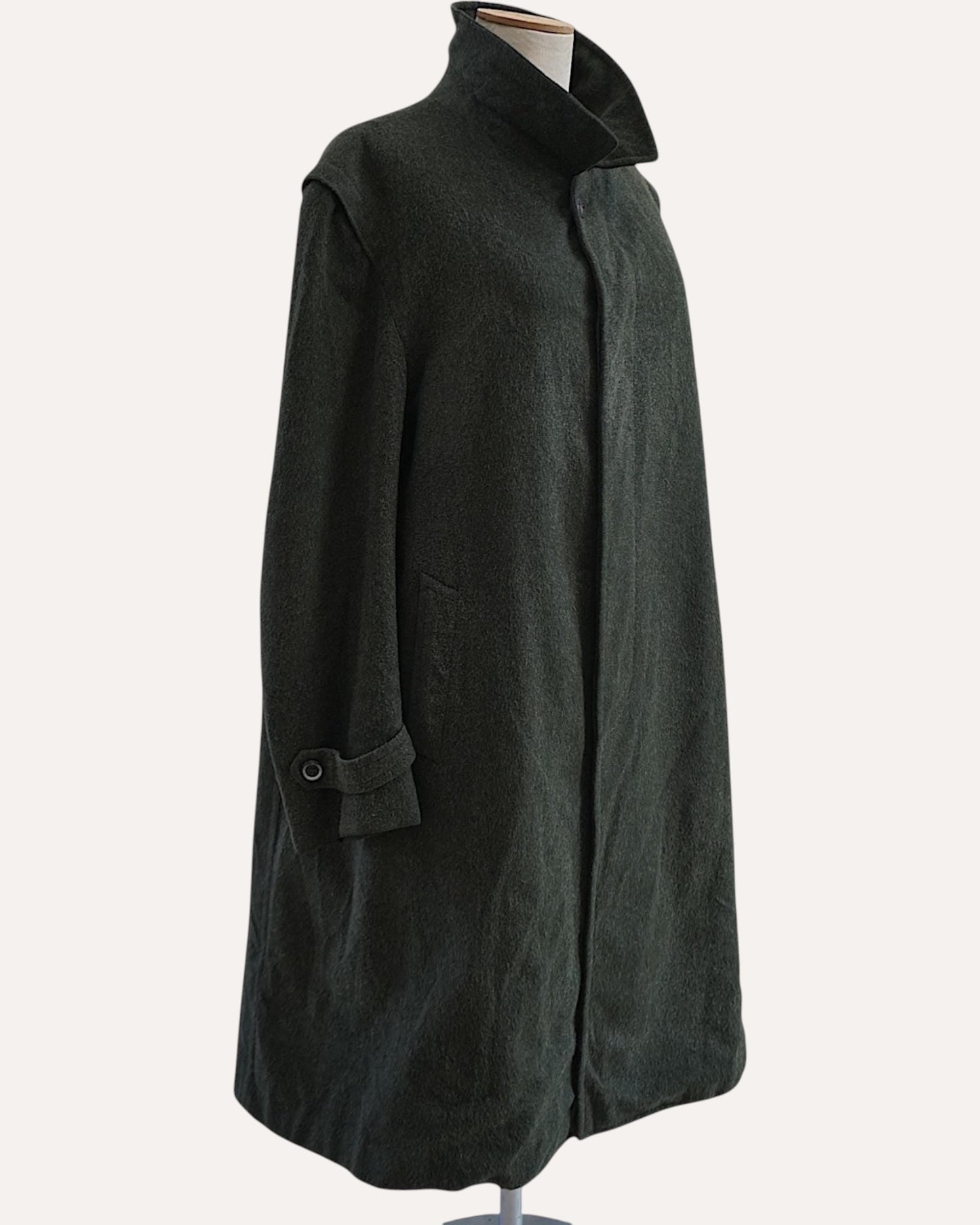 Wool Balmacaan Coat in Forest Green