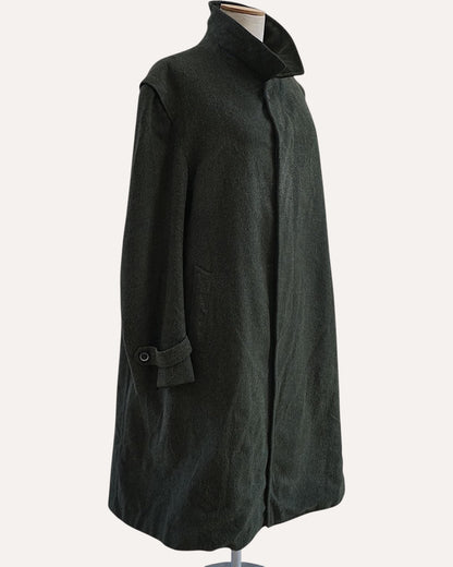 Wool Balmacaan Coat in Forest Green