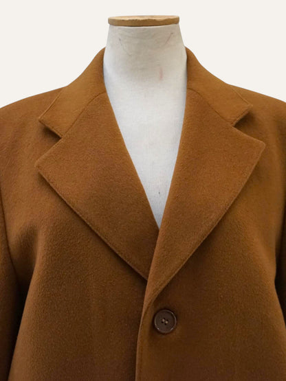 Wool Single-Breasted Peak-Lapel Coat in Cognac