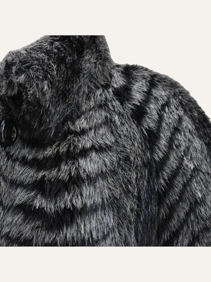 Herringbone Faux Fur Overcoat