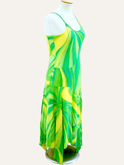 Swirl Print Asymmetric Slip Dress