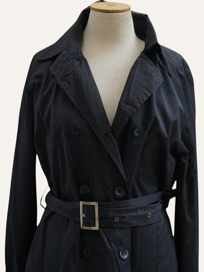 Carla Ferroni Double-Breasted Belted Trench Coat in Midnight
