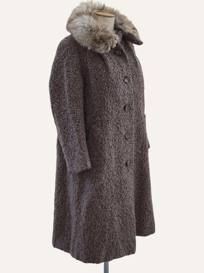 Bouclé Wool Tweed Coat with Fur Collar