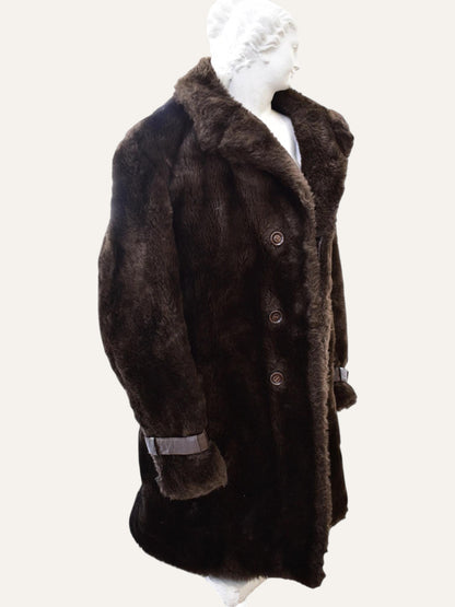 Fur Leather-Trimmed Oversized Coat