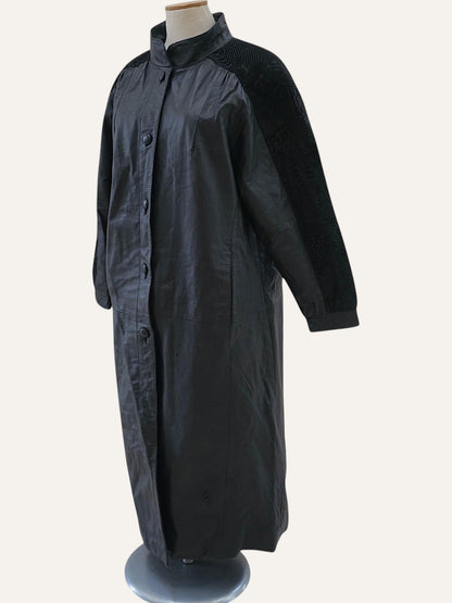 Echtes Leder Leather & Jacquard Maxi Coat