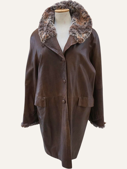 Vera Pelle Leather Coat Curly Lamb Collar