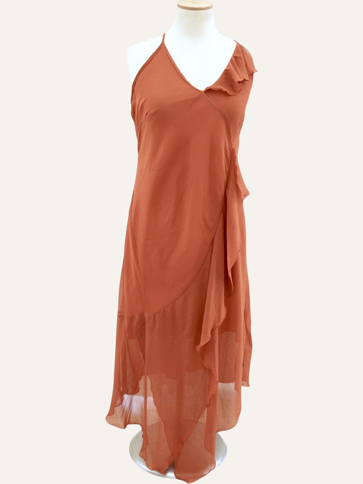 Sandro Ferrone Asymmetric Dress in Terracotta