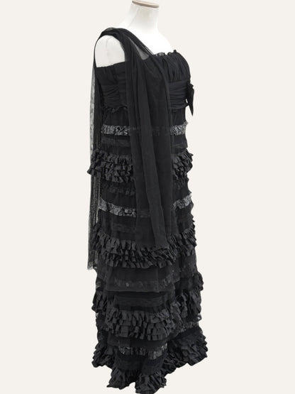 Venus Club Tiered Ruffle & Lace Strapless Gown