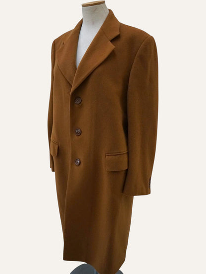 Wool Single-Breasted Peak-Lapel Coat in Cognac