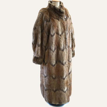 Artisan Chevron-Cut Real Fur Maxi Coat