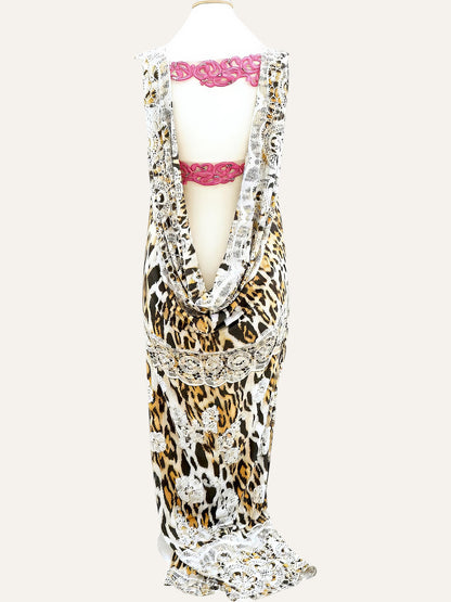 Leopard Print Maxi Dress with Open Back in Pink