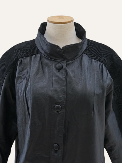 Echtes Leder Leather & Jacquard Maxi Coat