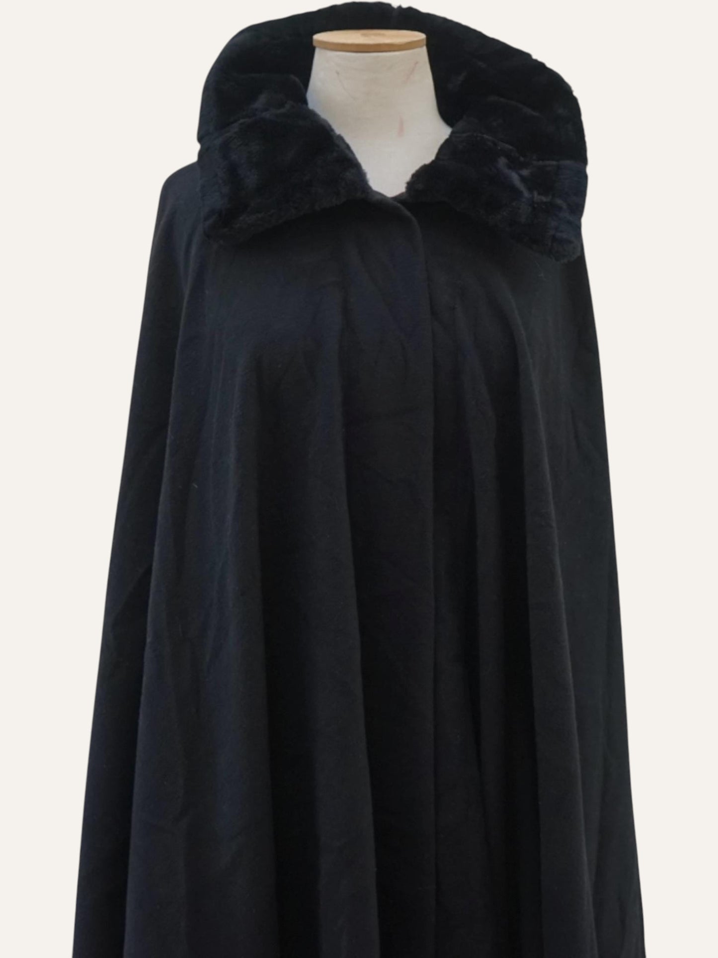 Wool Faux Fur Collar Cape Coat