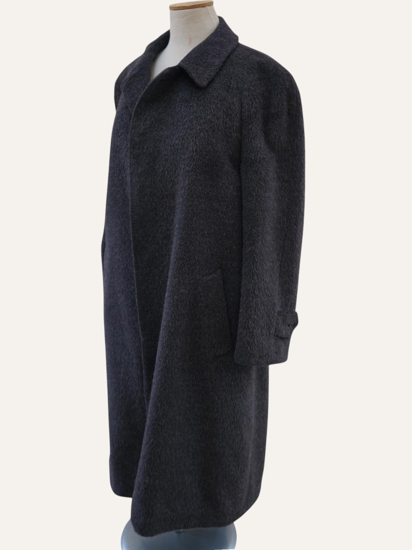 Minimalist alpaca wool overcoat, side view