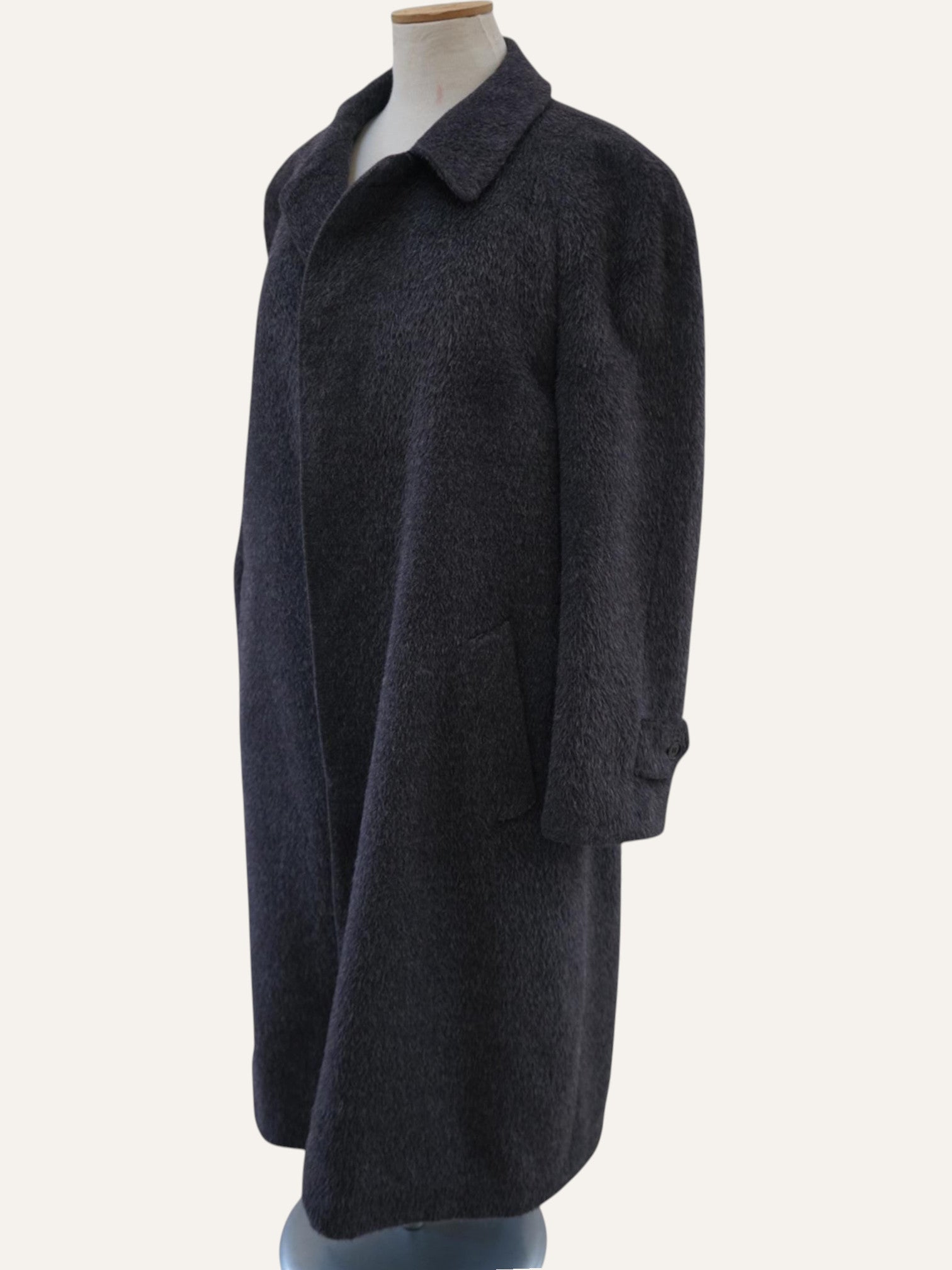 Minimalist alpaca wool overcoat, side view